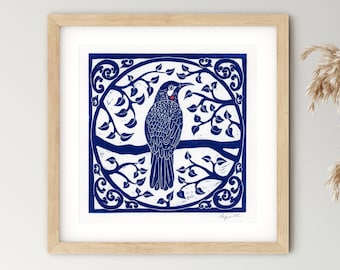 Nature Print, Bird Print, Block Print, Linocut Print, Carving, Native, Wattlebird, THEIR PLACE