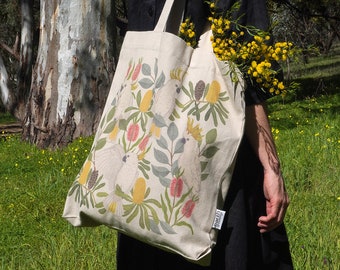 Tote Bag, Botánico, Ilustrado, Australiano, Floral, Pájaro, Cacatúa, Aussie Squawkers TOTE BAG