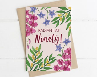 Greeting Card, Botanical, Illustrated, Australian, Floral, Milestone, Birthday, 90, Ninety