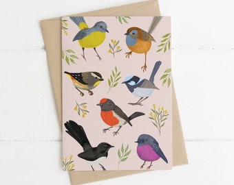 Greeting Card, Botanical, Illustrated, Australian, Floral, Bird, LITTLE BIRDIES