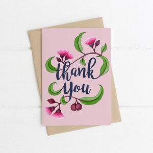 Biglietto d'auguri, Botanico, Illustrato, Australiano, Floreale, Fiore di gomma, GRAZIE