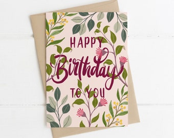 Tarjeta de felicitación, Cumpleaños, Botánico, Ilustrado, Australiano, Floral, FLORES DE CUMPLEAÑOS