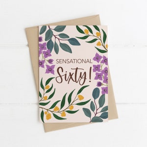 Biglietto di auguri, Botanico, Illustrato, Australiano, Floreale, Pietra miliare, Compleanno, 60, SESSANTA