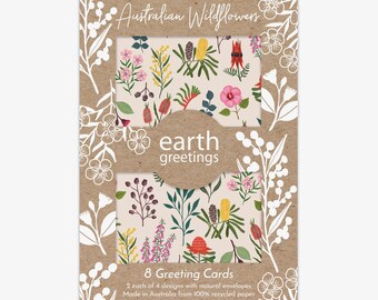 Wenskaart, botanisch, geïllustreerd, Australisch, bloemen, wilde bloemen, Australische wilde bloemen ASSORTI KAARTPAKKET