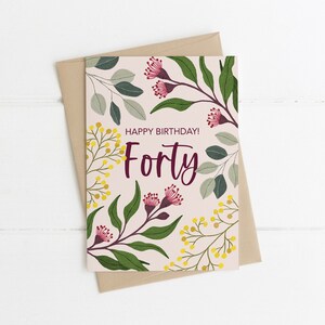 Greeting Card, Botanical, Illustrated, Australian, Floral, Milestone, Birthday, 40, Forty