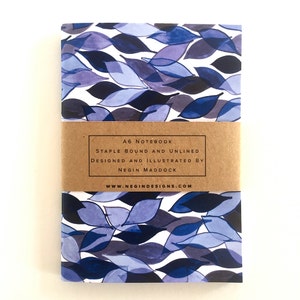 A6 POCKET NOTEOOK | Blue Leaves | Illustrated | Daily Planner | Recycled Paper | Journal