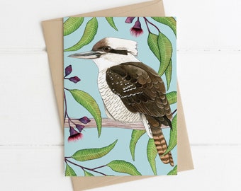 Greeting Card, Botanical, Illustrated, Australian, Floral, Bird, KOOKABURRA CALLING