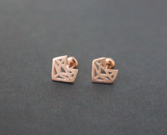 Origami Fox Morganite Post Earrings Gift Fox Lover Silver Gold Rose Gold Fox Face Earrings Delicate Stud Earrings Origami Jewelry