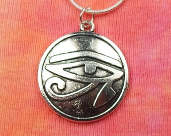 EYE of RA Necklace on 16" to 50" long chain, Egypt Egyptian,  Re Wadjet Udjat Hathor Horus Sun God, for men or women nb