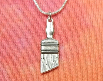 Paint Brush Necklace, Painter Art Artist Charm Pendant Gift Jewelry Custom Stainless Steel Long Chain, Gift for males or females nb