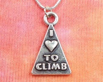 I Love To Climb Necklace, 16-36"long chain,  I heart,  Gift for Men or Women charm pendant Jewelry Sports Mountain Climber nb