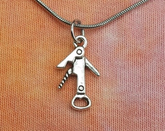 Corkscrew Necklace or Earrings, Wine Bottle Opener Charm Jewelry 3 Types, Bartender Gift, Waiter's Friend, Wine Key Charm