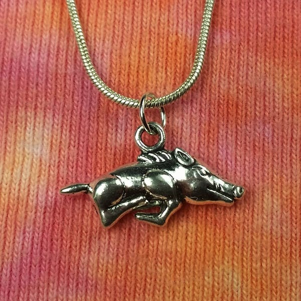 Razorback Pig Necklace, 16-36" Long Chain, Arkansas Football Gift for Men or Women charm pendant Jewelry FAST SHIP nb