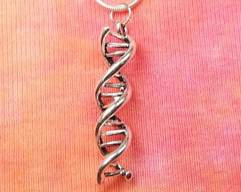 3D DNA Molecule Necklace, 16-50" Long Chain, for Men or Women Charm Pendant Science Biology Large 3D Deoxyribonucleic acid FAST SHIP nb