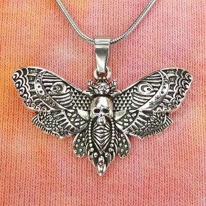 Deaths Head Hawk Moth Necklace, Death&#39;s-head Hawkmoth Charm with any Short or Long Chain in Black Velvet Bag, Ready To Ship