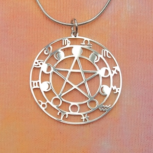 Pentacle with Moon Phases and Constellation Signs, Necklace or earrings,  Zodiac Sun Signs with Moon Phases Necklace, Astrology Magic Charm