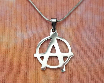 Anarchy Necklace, Anarchist Anarchism Charm Pendant Waterproof Stainless Non Tarnishing Anarchy Sign and Chain
