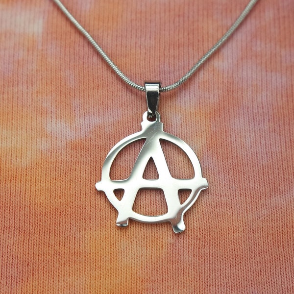 Anarchy Necklace, Anarchist Anarchism Charm Pendant Waterproof Stainless Non Tarnishing Anarchy Sign and Chain