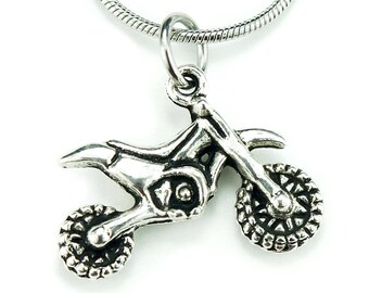 Dirt Bike Necklace or Earrings, Dirtbike Charm Off Road Motorcycle Motocross Biker Pendant Pit Bike Gift Jewelry
