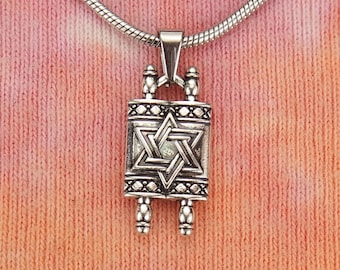 Torah Scrolls Necklace, Judaica Symbol Synagogue Temple Hebrew Pentateuch Five Scrolls Law Pure 304 Stainless No Tarnish chain nb