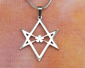 Thelema Unicursal Hexagram Necklace, Six 6 Pointed Star, Waterproof Six Pointed Star with Thelma Symbol and Custom Necklace Chain