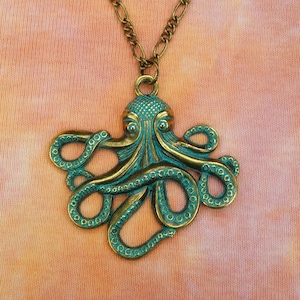 XL Octopus Jewelry, Necklace Earrings or Keychain Antique Bronze Kraken Cthulhu Squid Sea Monster Tentacles Krakjen Pirate Cosplay Steampunk