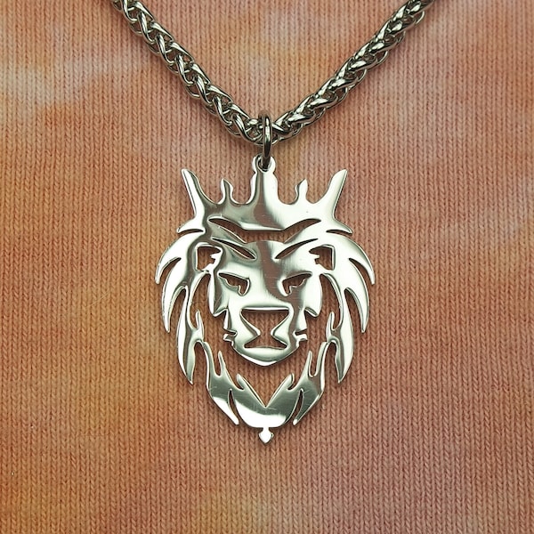 Lion with Crown Necklace, Choose Your Chain, Crowned Lion King Leo Zodiac Lion of Judah, Waterproof Stainless Steel Jewelry for Men or Women