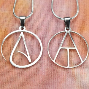 Atheist Necklace, Choose Style, Waterproof 304 Stainless Steel, Atheism Symbol Sign Symbol Charm Pendant Gift for Men or Women