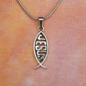 Jesus Fish Necklace or Earrings, Ichthys Fish charm, Jesus Christ Son of God Savior for Christian Males or Females