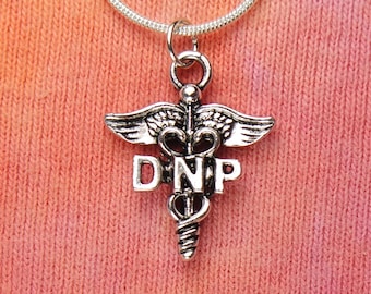 DNP Necklace, Doctor of Nursing Practice Caduceus Charm Pendant Medallion for Women or Men Gift nb