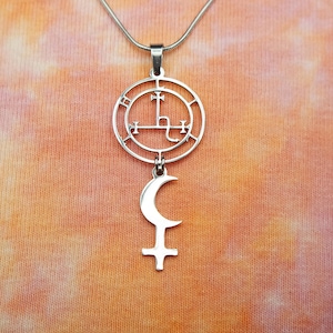 Lilith Sigil with Black Moon Lilith Necklace or Earrings, Lilith&#39;s Sigil and Black Moon Lilit Symbol charms, Waterproof Stainless Steel