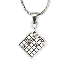 Bingo Card Necklace, Game Charm Pendant Stainless Snake chain any Custom size Gift for Men or Women