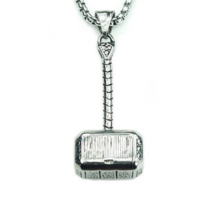 Large Thors Hammer Necklace, Classic Big Mjolnir Pendant, All Stainless Steel, Viking Odinist Mjölnir Jewelry
