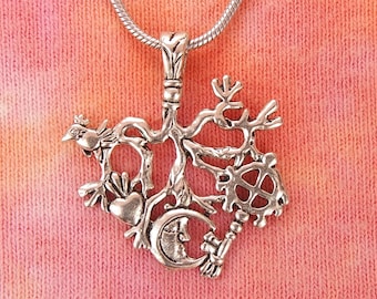 Cimaruta Charm Necklace or Earrings Italian Folk Magic, Witchcraft Spell Solar Cross, Broom, Raven, Heart, Crescent Moon, Amulet Talisman