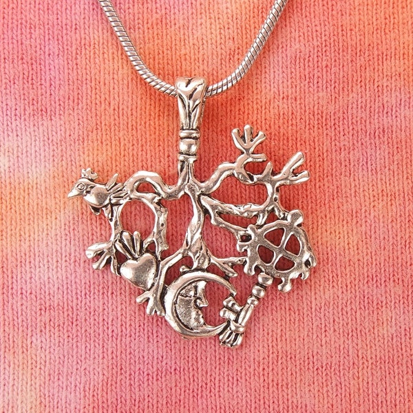 Cimaruta Charm Necklace or Earrings Italian Folk Magic, Witchcraft Spell Solar Cross, Broom, Raven, Heart, Crescent Moon, Amulet Talisman