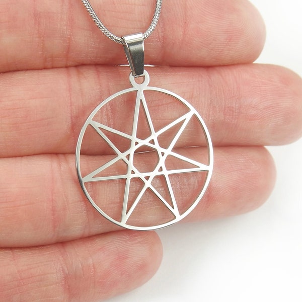 Septagram Necklace or Earrings, 7 Pointed Star Heptagram Pure Stainless Charm Pendant Chain Jewelry Male or Female Faery Elven Star Jewelry