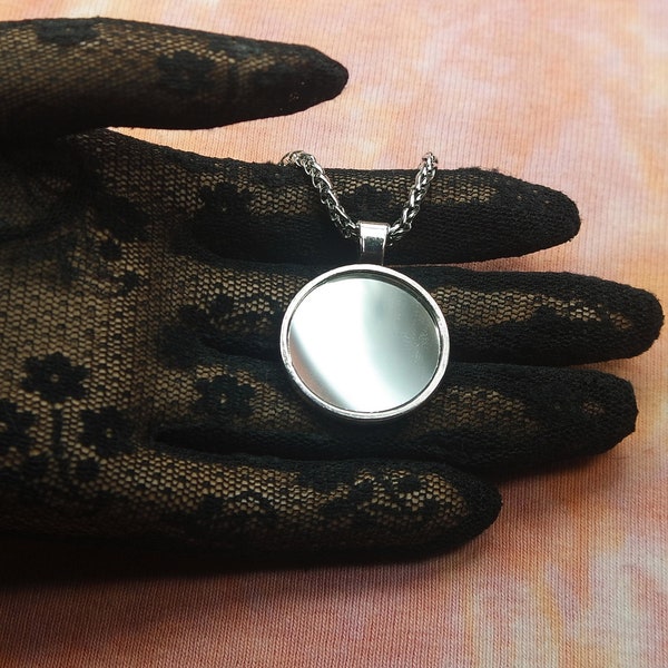 Hexenspiegel Necklace, 1" Round Witches Mirror, German folk Magick Witch's Magic Mirror Pendant Scrying Charm for Reflecting Negative Energy