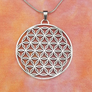 Large Flower of Life Necklace, Sacred Geometry Symbol Charm Pendant Any Custom Chain, Unisex Meditation Metaphysical Jewelry