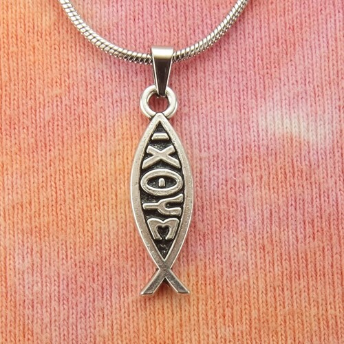 IXOYE Necklace, Ichthus Fish Jesus Christ Son of God Savior Christian Men or Women Pick 16-36\