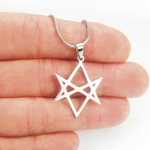 Unicursal Hexagram Necklace, Six 6 Pointed Star, Stainless Charm Pendant, pick 16-36&quot; long chain Wiccan Pagan, Gift bag Ready to Ship NB