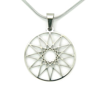 Dodecagram Necklace or Earrings, 12 Pointed Star Flower Pure Stainless Charm Pendant Chain Jewelry Gift Male or Female Greek Hellenic Symbol