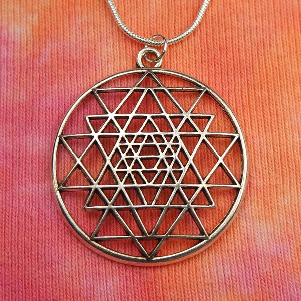 Sri Yantra Necklace, Shri Vidya Hindu Tantra indu Cosmos India 369 Light Triangle Charm Pendant Medallion Sacred Geometry Portal Shri Yantra