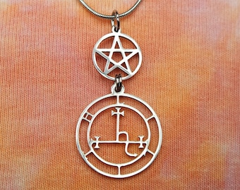 Lilith Pentacle Necklace or Earrings, Lilith's Sigil and Pentagram Star charm combo, Wiccan Pagan Waterproof Stainless Steel charm pendant