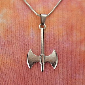 Large Labrys Necklace, Double Bitted Axe Charm Pendant, Custom Chain, Lesbian LGBT Female Empowerment Symbol Strength Antiqued Silver Zinc