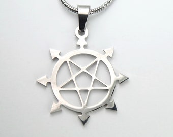 Chaos Star 8 flèches pointues Amulette Charme Médaillon Étain Collier Pendentif Chaos Star 8 flèches pointues Amulette Charme Médaillon Étain Collier Pendentif