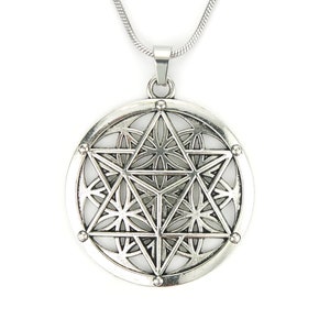 Merkabah on Flower of Life Necklace, Merkaba Pendant Big Merkavah pure stainless steel Snake chain Gift Sacred Geometry Jewelry nb