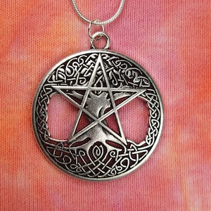 Pentagram on Celtic Knot Braid Tree of Life Necklace, Wiccan Star Pagan Pentacle Pendant pick 16&quot;-36&quot; Chain Gift bag Ready to Ship nb