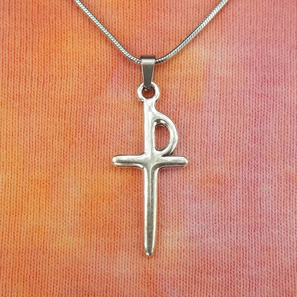 Tau-Rho Staurogram Necklace, Christian P Cross, Symbol of Salvation, Tau Rho Charm Pendant Gift for Men or Women, Monogrammatic Cross