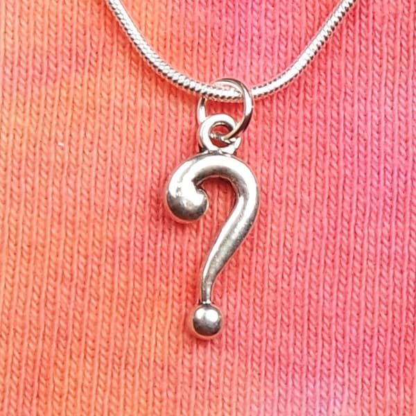 Small Question Mark Necklace, (small version) 16-36" Long Chain, Joker Query Mysterian Mystery Mysterious Puzzle Riddle Help Desk Concierge
