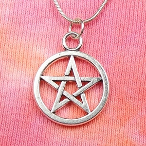 Medium Pentagram Necklace, pick 16-50&quot; inch long chain, Gift bag ready to ship, Pentacle, Star in Circle Wicca Pagan Witches Star nb